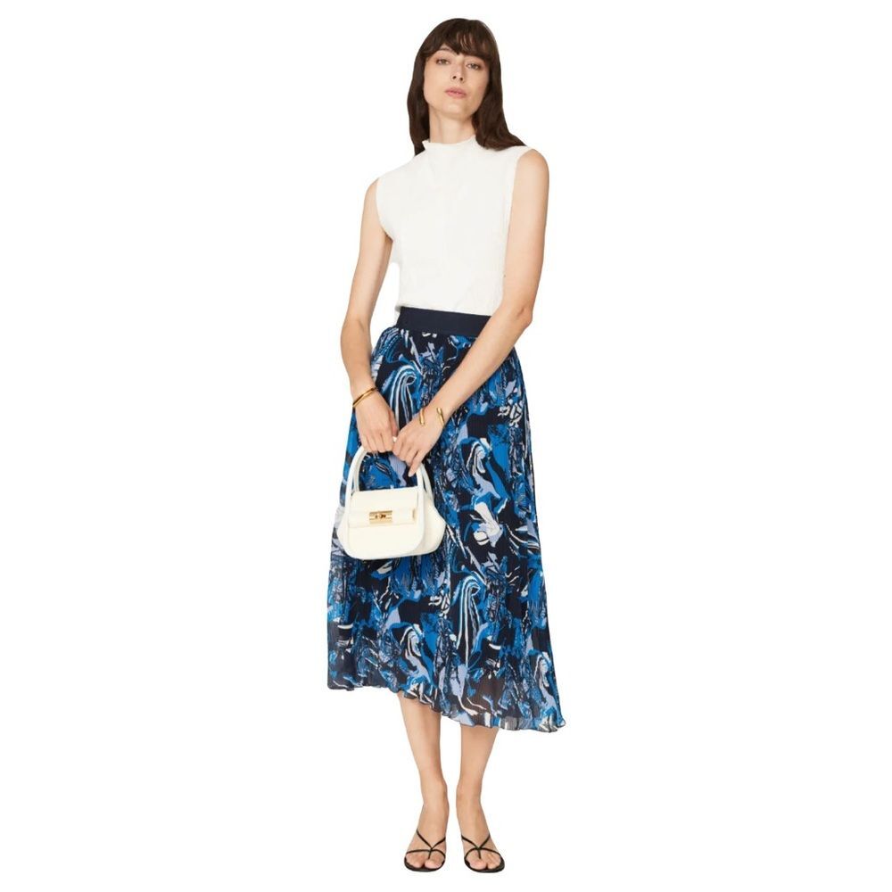 Hugo Boss Sz 14 Elastic wait Blue watercolor Pleated Elegant Skirt